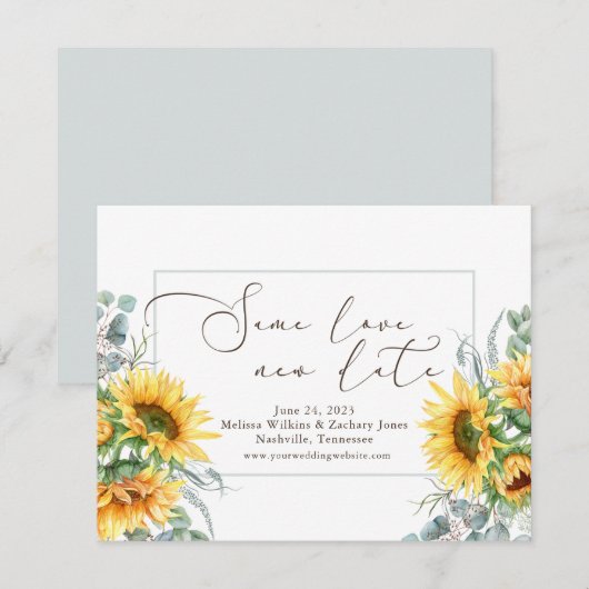 Eenvoudige Waterverf Zonnebloem Zelfde Liefde Nieu Save The Date (Voorkant / Achterkant)
