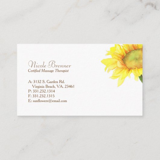 Eenvoudige Waterverf zonnebloempitten Visitekaartje (Achterkant)