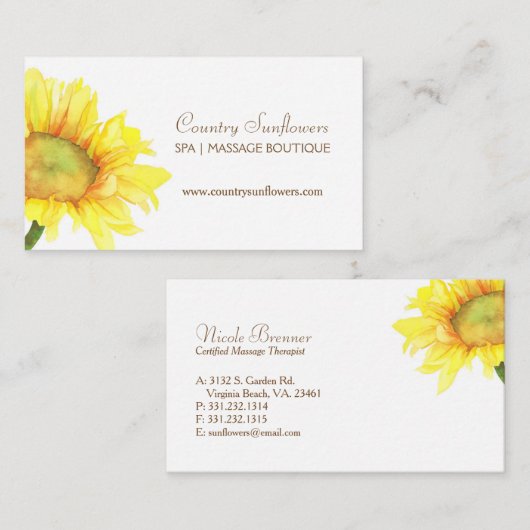 Eenvoudige Waterverf zonnebloempitten Visitekaartje (Voorkant / Achterkant)