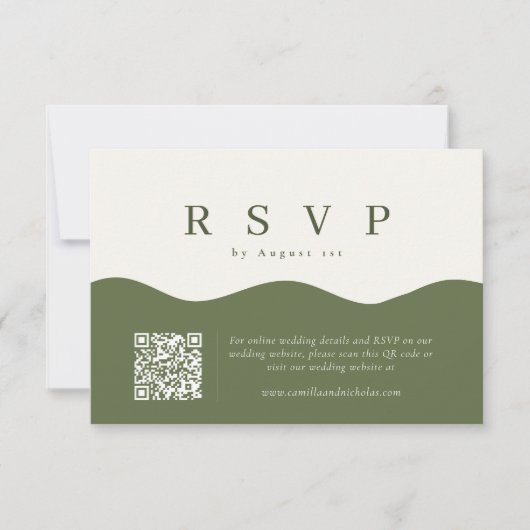 Eenvoudige Wavy Curve QR Code Wedding RSVP Kaartje (Voorkant)