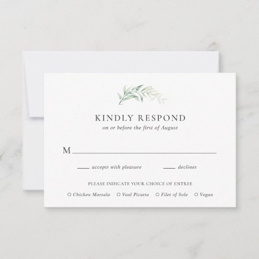 Eenvoudige weddenschap Eucalyptus Greenery Elegant RSVP Kaartje (Voorkant)