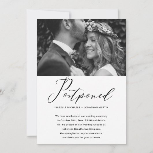 Eenvoudige weddenschap Uitstel Nieuwe Datum Foto Aankondiging (Voorkant)