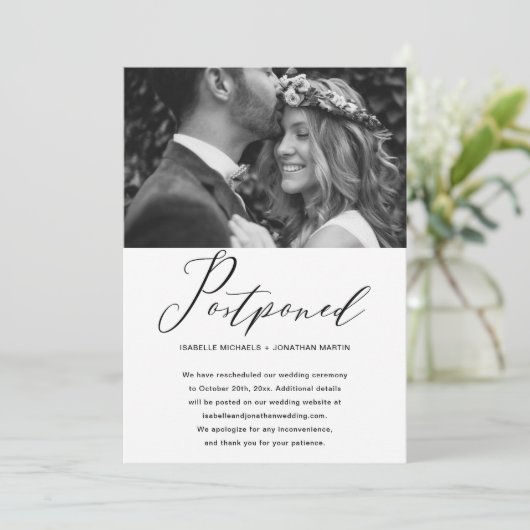 Eenvoudige weddenschap Uitstel Nieuwe Datum Foto Aankondiging (Staand voorkant)