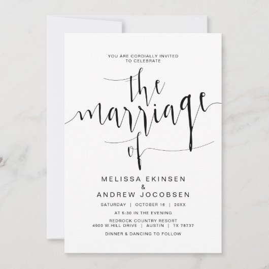 Eenvoudige weddenschap, zwart script, huwelijk kaart (Voorkant)
