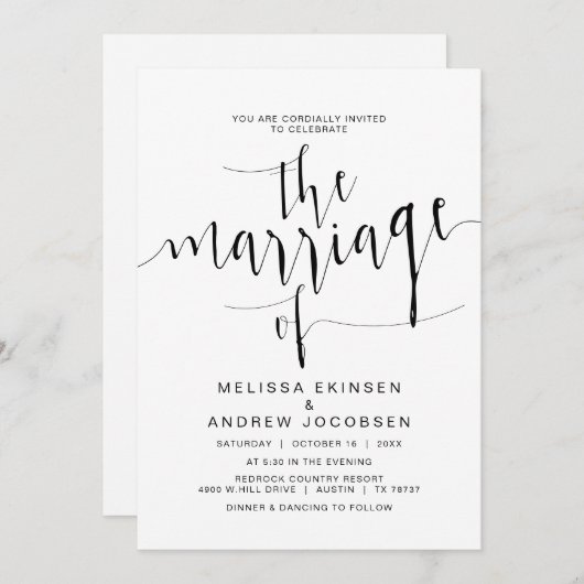 Eenvoudige weddenschap, zwart script, huwelijk kaart (Voorkant / Achterkant)