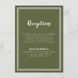 Eenvoudige weddenschappen Opvang Olive Green White Informatiekaartje