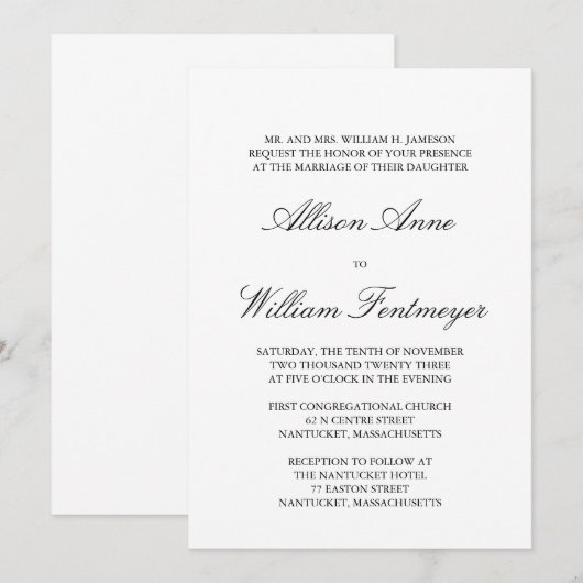 Eenvoudige weddenschappen, traditioneel en formeel kaart (Voorkant / Achterkant)