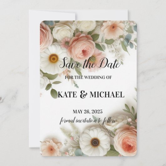 Eenvoudige Wedding Blush Floral Save The Date Kaar (Voorkant)