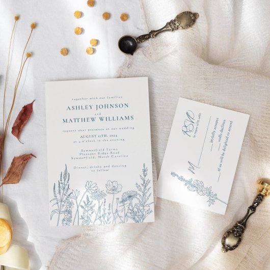 Eenvoudige weide bloemen bruiloft kaart