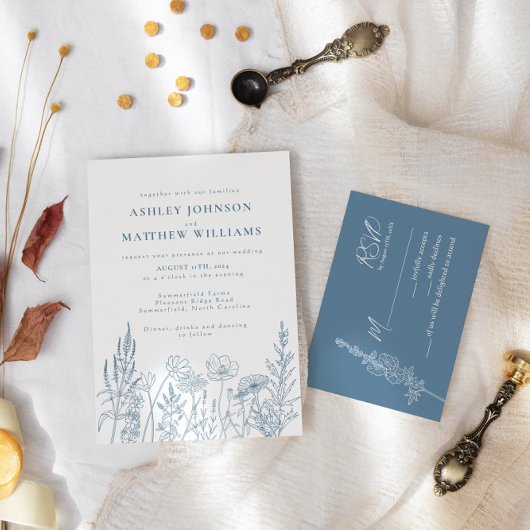 Eenvoudige weide bloemen bruiloft kaart