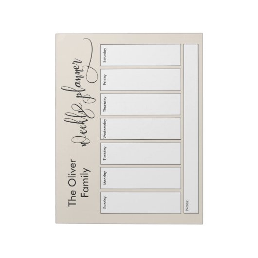 Eenvoudige wekelijkse script, Cream Notitieblok (Linkerzijde)