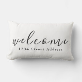 Eenvoudige Welkom & Adres | Script | Wit Buitenkussen