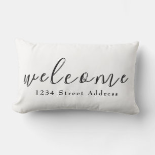 Eenvoudige Welkom & Adres Script Wit Buitenkussen