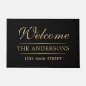 Eenvoudige Welkom Zwart en Tan Gepersonaliseerde f Deurmat (Voorkant)