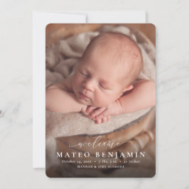 Eenvoudige, welkome, blauwe foto-geboorte aankondiging