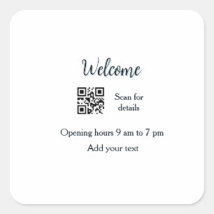Eenvoudige welkomst opening welkomst barcode QR vo Vierkante Sticker