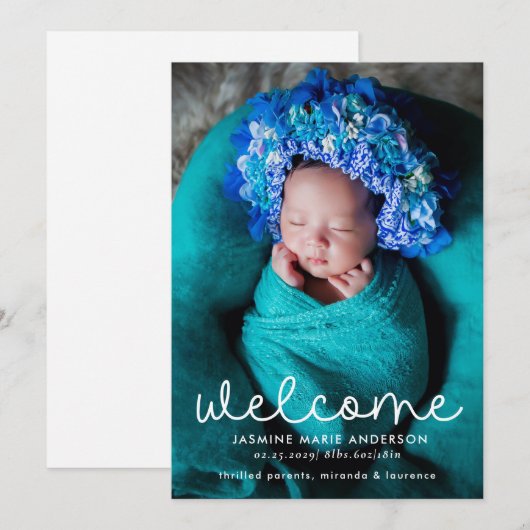 Eenvoudige welkomstfoto Geboorte Aankondiging (Voorkant / Achterkant)