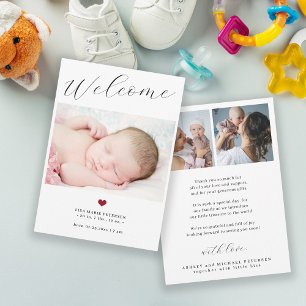 Eenvoudige welkomsttekst babyfoto chic schrift geb aankondiging