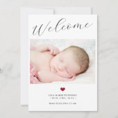 Eenvoudige welkomsttekst babyfoto chic schrift geb aankondiging (Voorkant)
