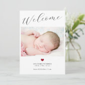 Eenvoudige welkomsttekst babyfoto chic schrift geb aankondiging (Staand voorkant)