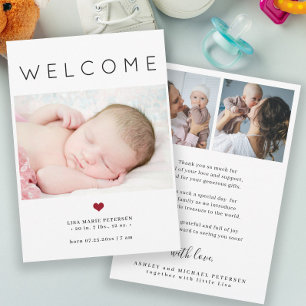 Eenvoudige welkomsttypografie voor babyfoto's bij  aankondiging