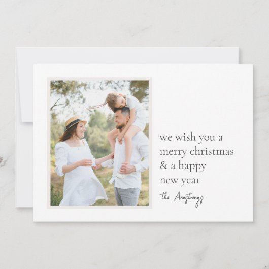 Eenvoudige wens Neutral Minimalist One Photo Feestdagenkaart (Voorkant)