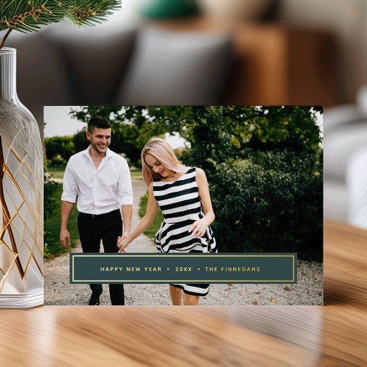 Eenvoudige wens | Nieuwjaarsfoto bewerkbare kleur Folie Feestdagenkaart