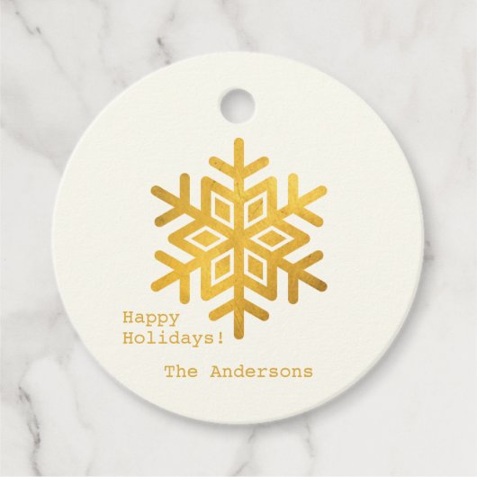 Eenvoudige Wensen • Minimale Gouden Sneeuwvlok Ker Bedankjes Labels (Voorkant)