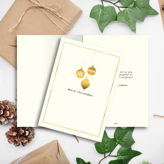 Eenvoudige wensen · Minimalistisch Goud Ornament K Feestdagen Kaart