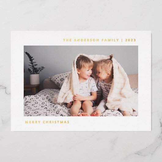 Eenvoudige Wensen | Minimalistische Twee Foto's Folie Feestdagenkaart (Voorkant)