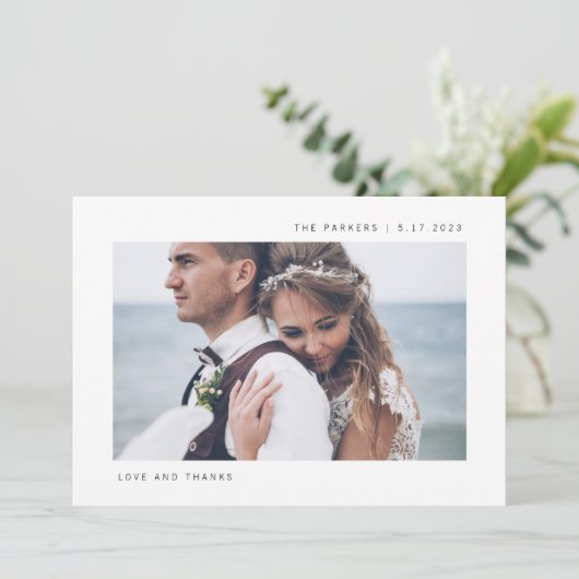 Eenvoudige wensen | Twee foto-bruiloft Bedankkaart (Staand voorkant)