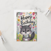 Eenvoudige wensen Wolf Digitale Verjaardag Kaart (Voorkant / Achterkant in situ)