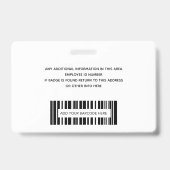 Eenvoudige Werknemers Logo Foto Barcode ID Badge (Achterkant)