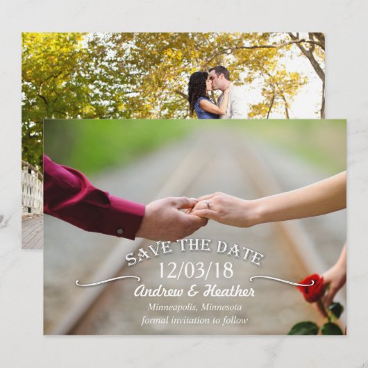 Eenvoudige wervelende bruiloft Save the Date (Voorkant / Achterkant)