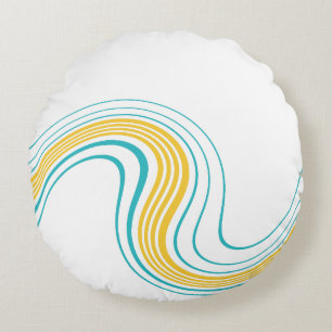 Eenvoudige werveling - Turquoise en Geel Rond Kussen