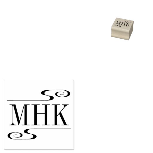 Eenvoudige wervelingen Monogram Initialen 1x1 Rubberstempel (Gestempeld)