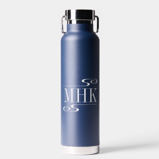 Eenvoudige wervelingen Monogram Initialen Wit Waterfles (Voorkant)