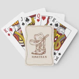 Eenvoudige western touw cowboylaarzen en hoed naam pokerkaarten
