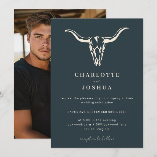 Eenvoudige Westerne Boheemse Koe schedel foto brui Kaart (Voorkant / Achterkant)