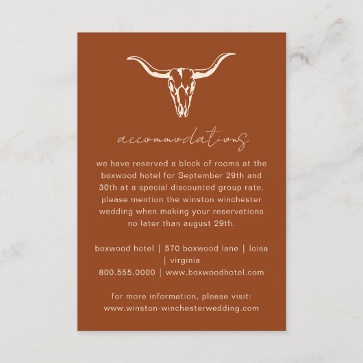 Eenvoudige Westerne Boheemse Koe Skull Accommodati Informatiekaartje (Voorkant)