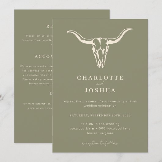 Eenvoudige Westerne Boho Koe Schedel Alles in één Kaart (Voorkant / Achterkant)