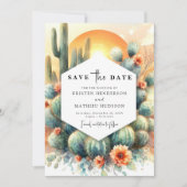 Eenvoudige Westerne Cactus bruiloft Save The Date (Voorkant)