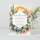 Eenvoudige Westerne Cactus bruiloft Save The Date (Staand voorkant)