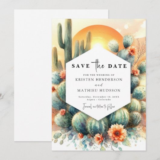 Eenvoudige Westerne Cactus bruiloft Save The Date (Voorkant / Achterkant)