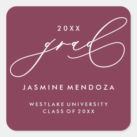 EENVOUDIGE WHIMISCHE KALLIGRAFIE AFSTUDEERSTICKER VIERKANTE STICKER (Voorkant)