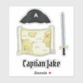 Eenvoudige whimsical Cute Pirate Pet Treasure Map Sticker (Vel)