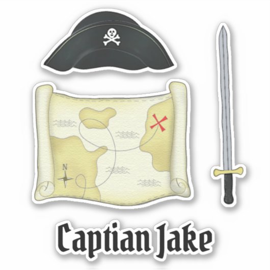 Eenvoudige whimsical Cute Pirate Pet Treasure Map Sticker (Voorkant)