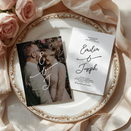 Eenvoudige Whimsical Handgeschreven Trouwfoto Kaart
