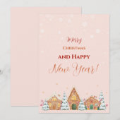 Eenvoudige Whimsical Pastel Roze Platte Kerstkaart (Voorkant / Achterkant)