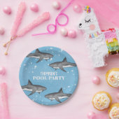 Eenvoudige whimsical Pool Party Sharks Blue Ocean Papieren Bordje (Feest)